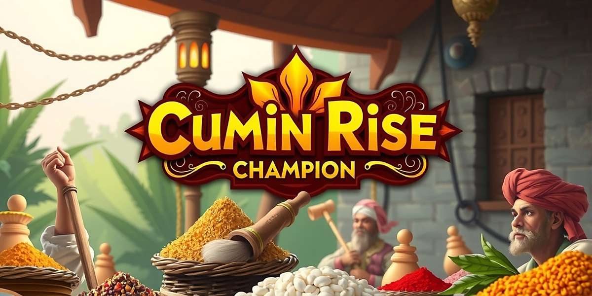 Cumin Rise Champion Game Cover Cumin Rise Champion game cover showing traditional Indian spice market with traders and various spices
